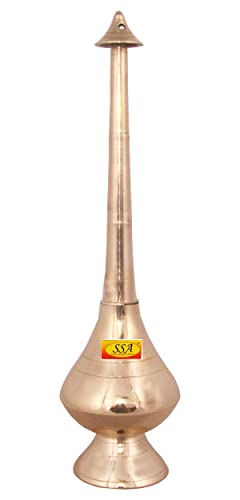 SHIV SHAKTI ARTS® Brass Bottle for Gangajal and Perfume Gulab Pash Sprinklers Gangajal Spray Bottle for Pooja (Gold, 10 inch)