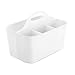 mDesign Plastic Portable Craft Storage Organizer Caddy Tote, Divided Basket Bin with Handle for Crafts, Sewing, Art Supplies - Holds Brushes, Colored Pencils - Lumiere Collection - 2 Pack - White