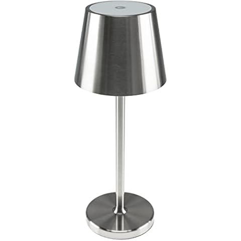 ChiliTec Tischleuchte Akku Dimmbar USB aufladbar Led Tischlampe Innen / Aussen IP44 Touch Schalter - 30cm Licht Warmweiß Gehäuse Edelstahl Silber Cover