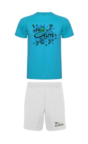 PRO-ELITE. Conjunto deportivo, equipación para deportes, camiseta manga corta, pantalon corto con dos bolsillos. Fabricado en poliester. (AZUL/BLANCO, M)