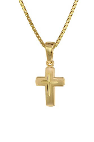 trendor Kreuz-Anhänger für Kinder Gold 585 (14 Kt.) + Plattierte Kette...