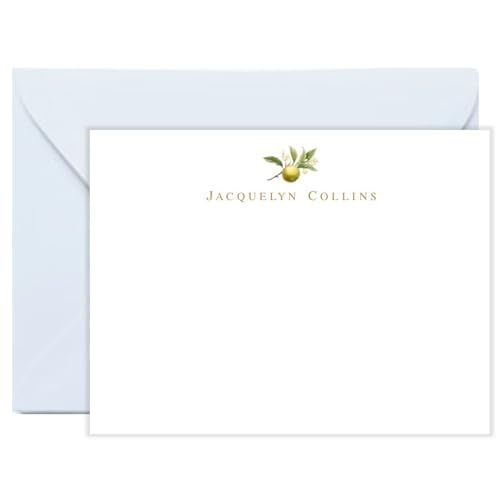 Lemon Grace Co Lemon Note Cards Cards - Personalized Note Cards and Envelopes Set for Women, Lemon Thank You Cards, Set of 10, Choice of Colors AS-1601