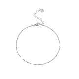 foyjoey Dainty Ankle Bracelets for Women White Gold Satellite Beaded Chain Anklets Simple Lip Ball Chain Anklet Bracelet Minimalist Delicate Summer Beach Foot Jewelry