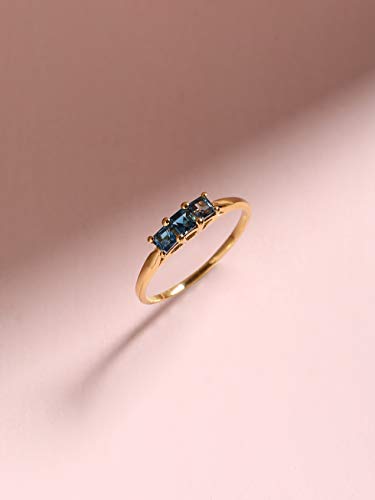 Yotreasure 0.65 Ct. T.w. London Blue Topaz 3 Stone Ring 10Kt Yellow Gold Jewelry #TOP3