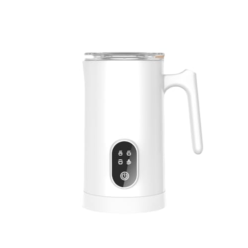 WXQ電動ミルク泡立て器、全自動プロミルクフォーマー、大容量430mLミルク泡立て器、110V多機能加熱ミルクフォーマー、ステンレススチールフォームメーカー、コーヒー、ラテ、カプチーノ、マッキアート、ホットチョコレート、丸洗いOK旅行家庭用 (ホワイト)
