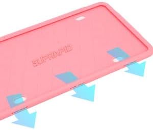 Silicone License Plate Frame with Mounting Accessories, 2 Pack SUPRAPID Universal Car Plate Holders Covers, Rust-Proof, Rattle-Proof, Weather-Proof, Crack-Proof, High Temperature Resistance (Pink)