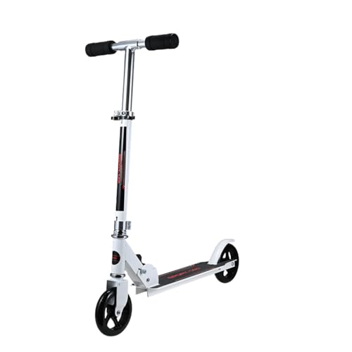 大人用スクーター、ブラック - ディスクブレーキ、折りたたみ式、調節可能、フロントとリアの衝撃吸収、最大荷重100kg、非電動 (オールアルミ製ホワイト折りたたみ式)