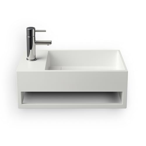 MONA G - Lave-mains rectangulaire suspendu - Design Elégant et Raffiné - Solide et Robuste - Entretien Facile - Blanc - 30 x 50 x 20 cm