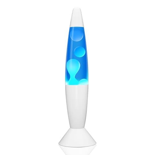 White Base 14'' Magma Liquid Motion Lamp with Blue Liquid and White Wax for Adults Kids Night Light Lamp Decoration for Living-Room Bedroom Christmas Thanksgiving Day (2 Bulbs Included).