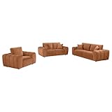 Coaster Home Furnishings - Burnett - Wood - 3-Piece Upholstered Sofa Set with Low Profile, Channel Detailing and Contemporary Style - Living Room - Burnt Orange