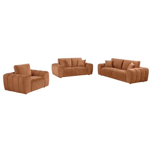 Coaster Home Furnishings - Burnett - Wood - 3-Piece Upholstered Sofa Set with Low Profile, Channel Detailing and Contemporary Style - Living Room - Burnt Orange