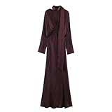 XYNM Vestido Invierno Mujer con Bufanda Textura Satinada para Mujer, Moda Otoño Invierno, Plisado, Manga Larga, Cuello En V, Vestidos De Noche Femeninos Francia-clarete-l