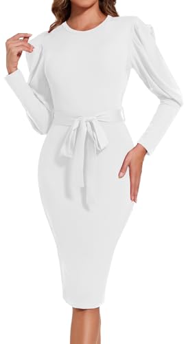 Image of Funeral Church Dresses for Women Formal Long Sleeve Wrap Business Work Dress Vintage Ruched Midi Pencil Dress