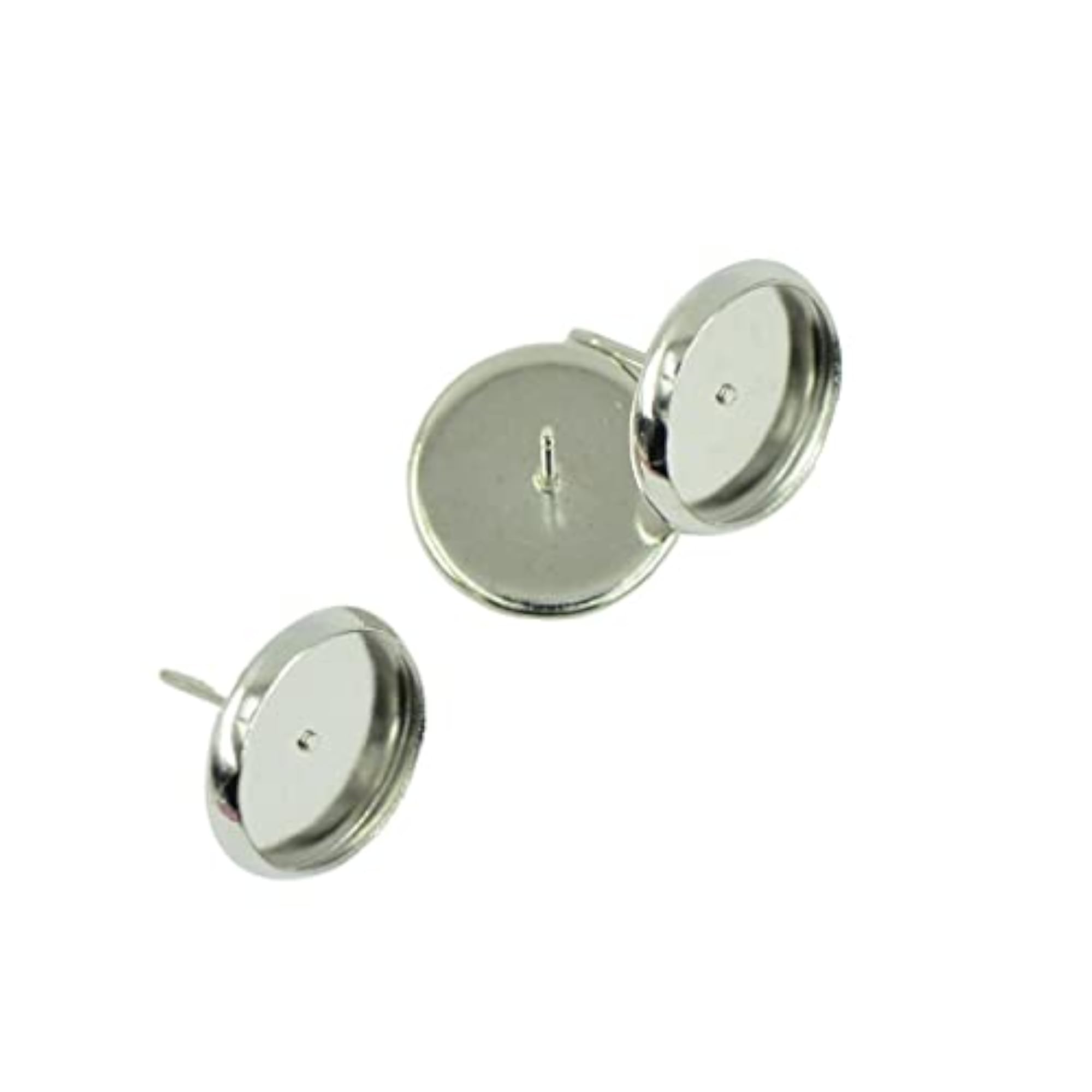Silver Round Earrings Blank Bezel Setting for 12mm Cabochon