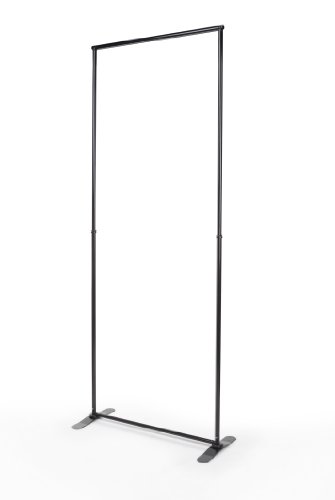 Black Finish Steel Banner Stand Displays Signs Up to 36 x 94-Inches, Height Adjustable, Sturdy Base, Lightweight Design