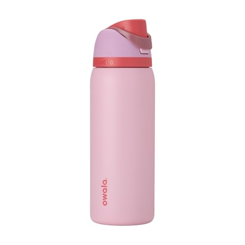Image of Owala FreeSip Insulated Stainless Steel Water Bottle with Straw for Sports and Travel, BPA-Free Sports Water Bottle, 32 oz, Pink, Angel Food Cake