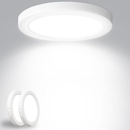 Yexati Plafon LED Techo 18W 1800LM, IP44 Lámpara Techo Delgada 6500K Blanco Frío, Lampara de Techo Redondo Plana Ø220mm Driver Incluido. para Dormitorio Baño Cocina Balcón Pasillo Oficina 2 Pack