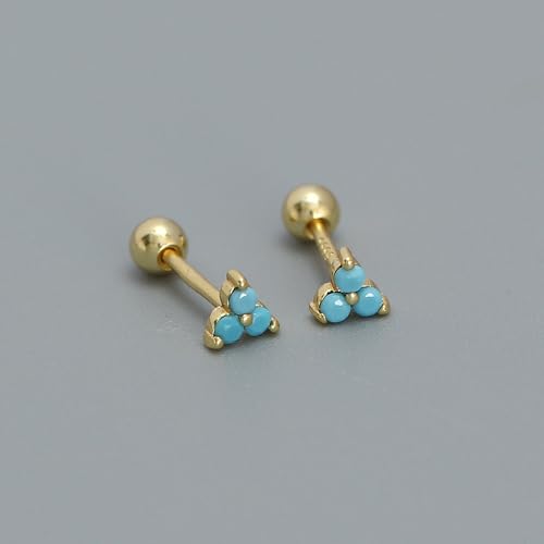 M&T 2015 solid 925 vermeil sterling silver screw back earrings, minimalist earrings, Turquoise triangle earrings, one pair2