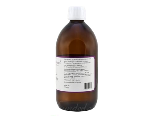 Lunderland Seelachs-Wildfisch-Öl | 500 ml | Ergänzungsfuttermittel für Hunde und Katzen | Hoher Omega-3 Gehalt | Aus verantwortungsvoller Wildfischerei in Alaska | Kaltgepresst