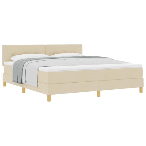 vidaXL Boxspringbett mit Matratze Creme 180 x 200 cm Stoff, Stylische Schlafzimmermöbel, verstellbares Kopfteil, Moderne Betten, mittelfestes Schaumstoffmatratze, rechteckiger Bettrahmen
