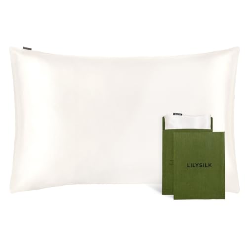 LilySilk Taie d'oreiller 100 % soie de mûrier naturelle 19 mommes Toucher ultra doux et grande respirabilité Boîte cadeau incluse 65x65cm Crème