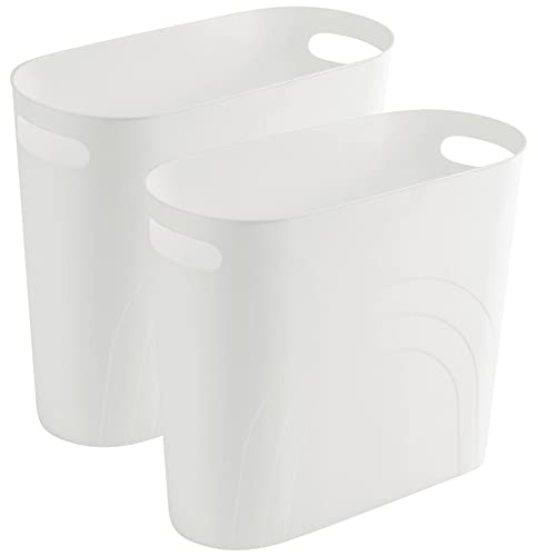 Rejomiik Small Trash Can, 3.5 Gallon Slim Garbage Can Plastic Waste Basket With Handles Container Bin For Narrow Spaces Bathroom, Bedroom, Kitchen, Office At Home, 2 Pack White #TOP4