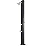 Nixpool Ducha Solar Exterior 35L con Grifo lavapiés y rociador orientable – Ducha de jardín y Piscina de Acero, Altura 218 cm, Mezclador de Agua fría y Caliente, Color Negro/Plata