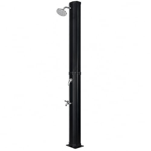 Nixpool Ducha Solar Exterior 35L con Grifo lavapiés y rociador orientable – Ducha de jardín y Piscina de Acero, Altura 218 cm, Mezclador de Agua fría y Caliente, Color Negro/Plata
