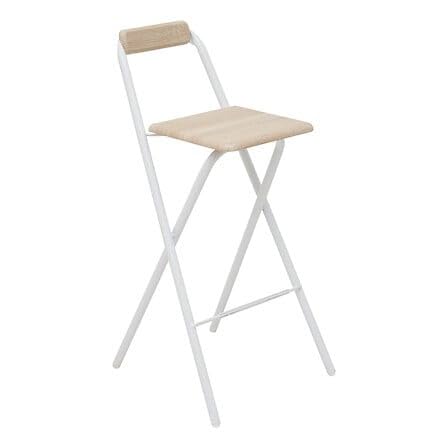 Chaise de bar pliable métal blanc tabouret haut assise effet chêne