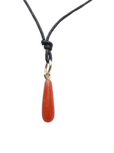 Pendentif en or jaune 18 KT et goutte en corail rouge naturel avec collier ras-du-cou