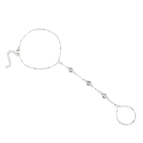 Gjinxi Hand Chain Bracelet for Women, Dainty Finger Ring Bracelet Hand Chain, Adjustable Diamond Cubic Zirconia Beaded Slave Bracelets, Silver Fashion Nail Bracelets Stack Simple Jewelry Gifts(Silver)