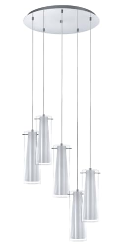 EGLO Pendellampe Pinto, 5 flammige Pendelleuchte, Material: Stahl, Farbe: Chrom, Glas: klar, opal matt, weiß, Fassung: E27