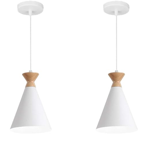 Image of White Hanging Light for Home, Aluminium Pendant Light Ceiling Lamp with Modern Hanging Lamp for Bulb Not Included, Pack of 2