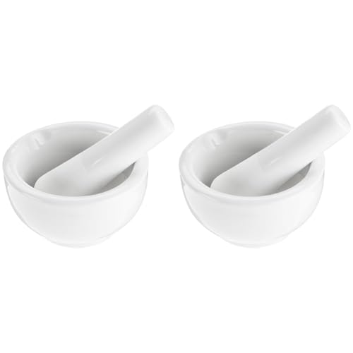 Küchenprofi Mörser mit Stößel klein, Porzellan, Spülmaschinenfest, Ø 7 cm, Innenseite und Stößelende angeraut, Zerkleinerer für Kerne, Gewürze, Nüsse, Pfeffer oder Kräuter (Packung mit 2)
