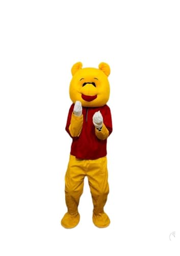 Image of BookMyCostume Friendly Bear Pooh Cartoon Mascot Costume For Theme Birthday Party & Events | Adults | Full Size Adults,Yellow,Fleece