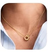 Robaice Gold Circle Pendant Necklace for Women, Interlocking Circle Necklace, Dainty Gold Necklac...