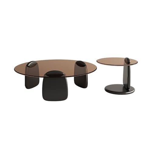 Juego de mesa de centro de cristal con base de madera, diseño minimalista de anidación para un fácil montaje y limpieza, perfecto para sala de estar moderna