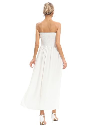 Image of Aigeman Women Strapless Tube Maxi Dress Flowy Swing Long Beach Sundress Sleeveless Boho Summer Dress with Pokets 330