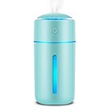 加湿器 卓上 小型 タンク抗菌加工済 7色LEDライト 超音波加湿器 除菌 充電式 1200mAh大容量バッテリー コードレス 静音 自動停止機能 おしゃれ 車用かしつき デスク 寝室 オフィス リビング 次亜塩素酸水対応 乾燥対策 花粉症対策 (スカイブルー)