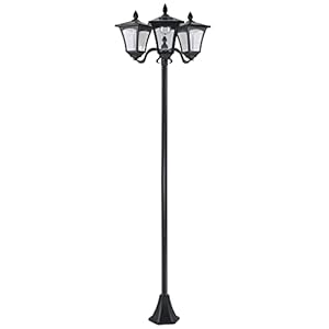 Outsunny solar tuinlantaarn met 3-lampen lantaarn solar lantaarn padverlichting met LED 120 lumen IP44 201 RVS zwart 51,5 x 47 x 182,5 cm