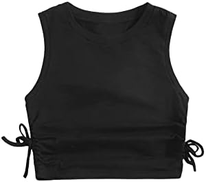 Milumia Girl’s Ruched Knot Side Solid Round Neck Sleeveless Crop Tank Tops