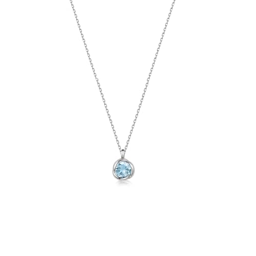 immobird Collier Femme Argent Sterling 925 Rond Bleu Topaze Pendentif Minimaliste Bijoux Collier...