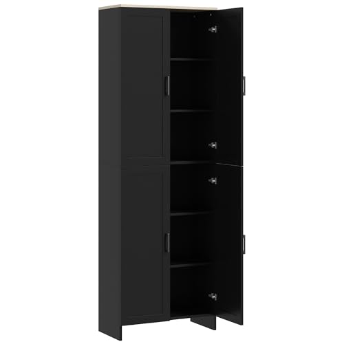 HOMCOM Alacena de 4 Puertas, Aparador de Salón Estrecho, Armario de Cocina con Estantes Ajustables, para Cocina, Entrada, Dormitorio, 60x30x171 cm, Negro