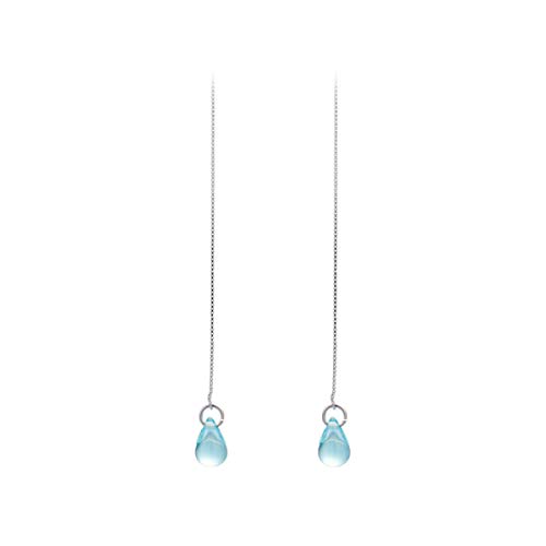 SLUYNZ 925 Sterling Silver Blue Crystal Dangle Earrings Chain for Women Teen Girls Coloured Glaze Threader Earrings (Coloured Glaze Dangle)