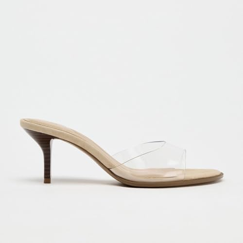 SAFECAMS Womens Clear One Strap Heels Sandals Transparent Kitten Heels Backless Open Toe Slip on Heeled Slides Stiletto Heel Dress Pumps Slipper2