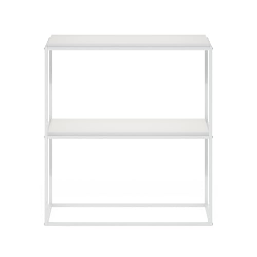 Image of Furinno Moretti Modern Storage Shelves, 2-Tier Wide Stackable Book Shelf, Open Shelves, for Organization and Storage, Living Room, Garage, Home Office, Solid White