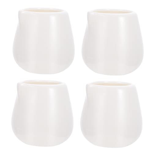 GRIRIW 4 Pcs Ceramic Milk Cup Coffee Creamer Pourer Foamer Coffee Milk Creamer Jug Coffee Carafe Milk Jug Pourer Soy Sauce Dispenser Small Milk Pitcher Coffee Cup Condiment Ceramics White