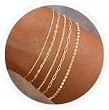 Dainty 14K Gold Plated Bracelets for Women, Stackable Satellite Paperclip Lip Bracelet Set Tiny Lip Dot Chain Box Link for Handmade Gift Minimalist Cute Trendy Jewelry Gold Accessories for Women