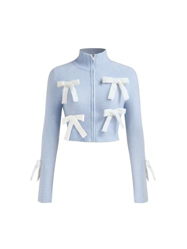 CIDER Women’s Bow Knot Cardigan Knit Zip Up Jackets Color Block M...