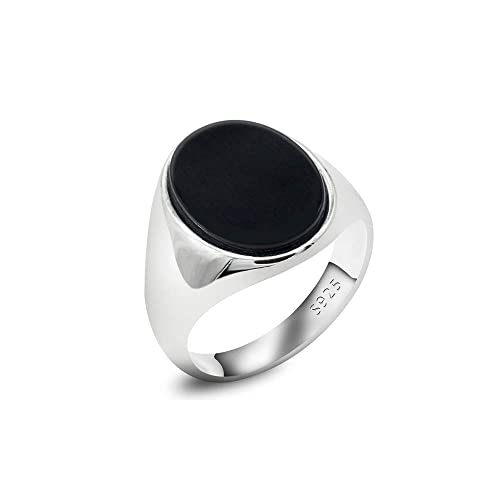 Qida S925 Sterling Silver Black Natural Onyx Stone Ring For Men Turkish Handmade Agate Jewelry Luxury Ring Simple Design For Male Female #TOP4